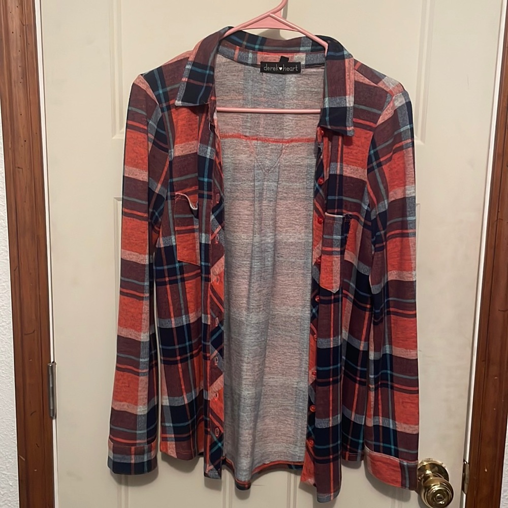 Pink blue plaid button down